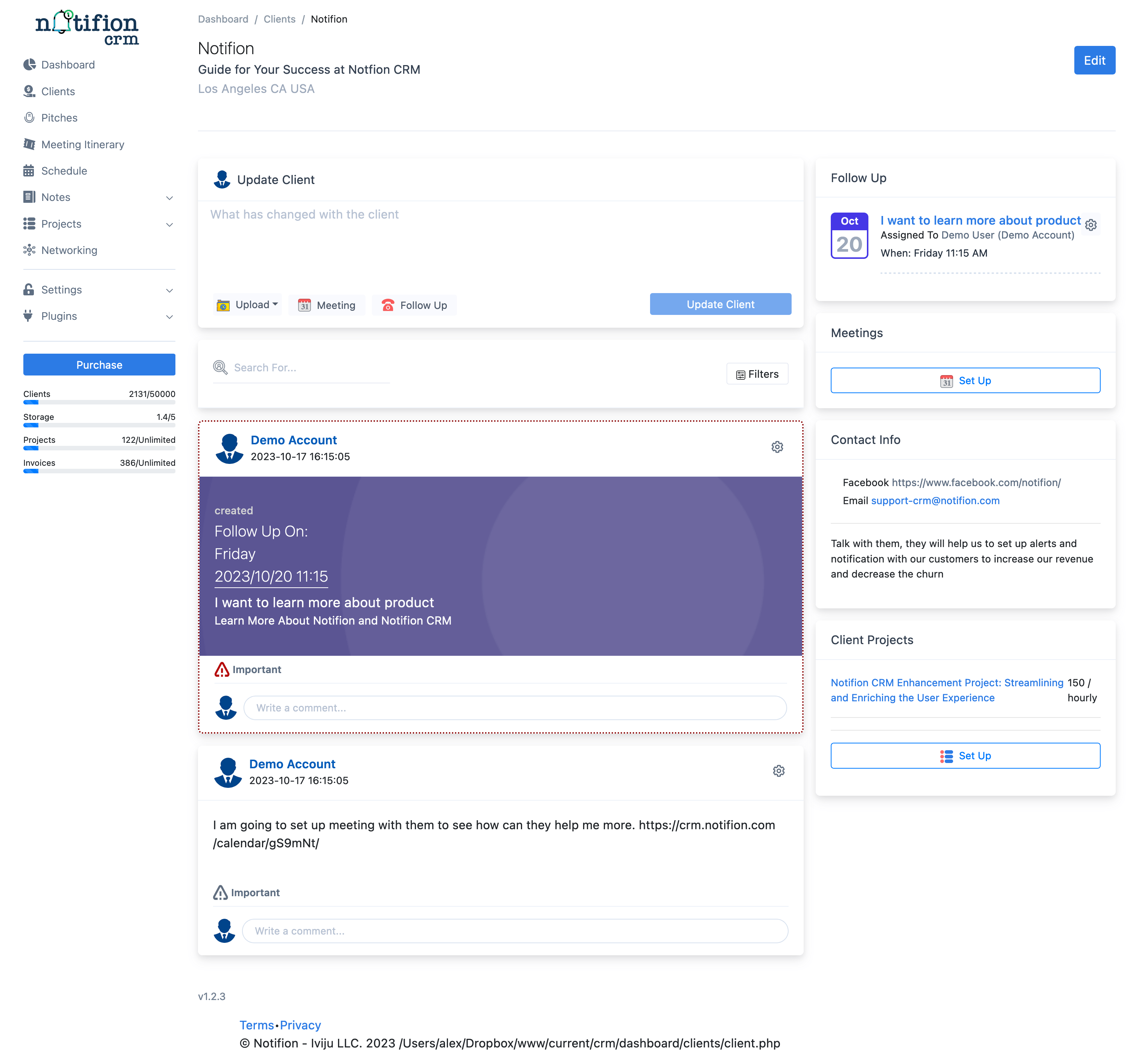 Notifion CRM Client deep view