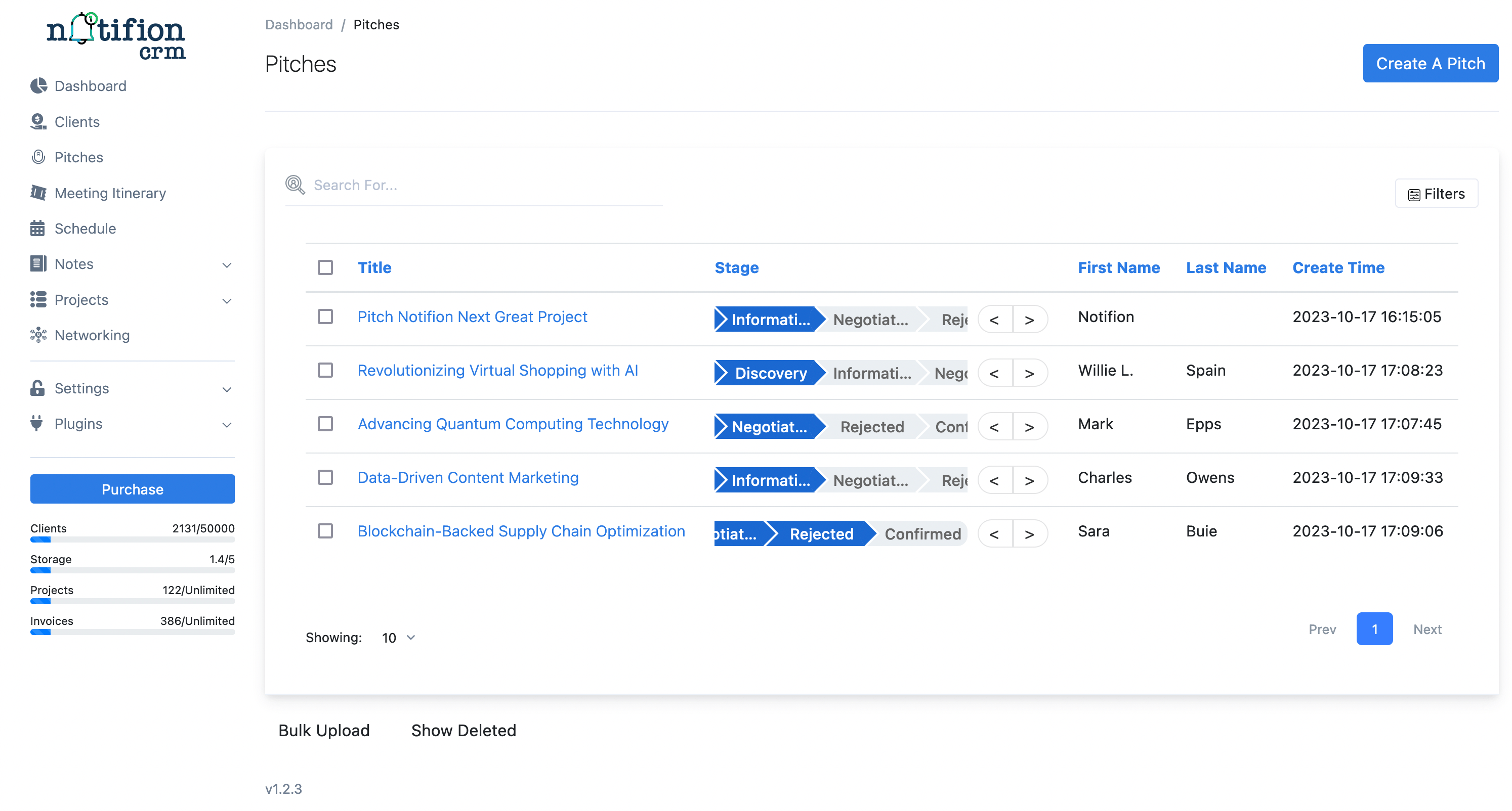 Pitch/Lead Progress Tracking Notifion Crm